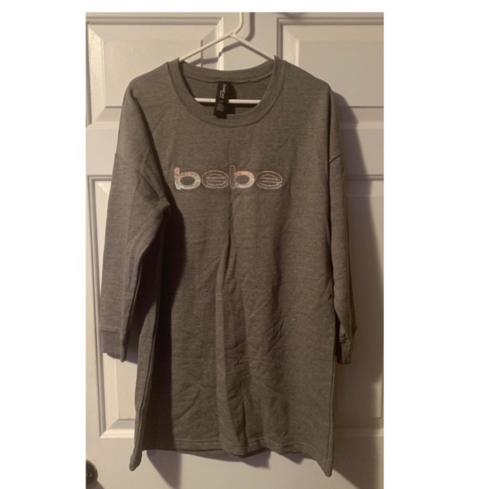 🎄 BEBE Comfy Gray Nightshirt with BEBE Logo NWT L